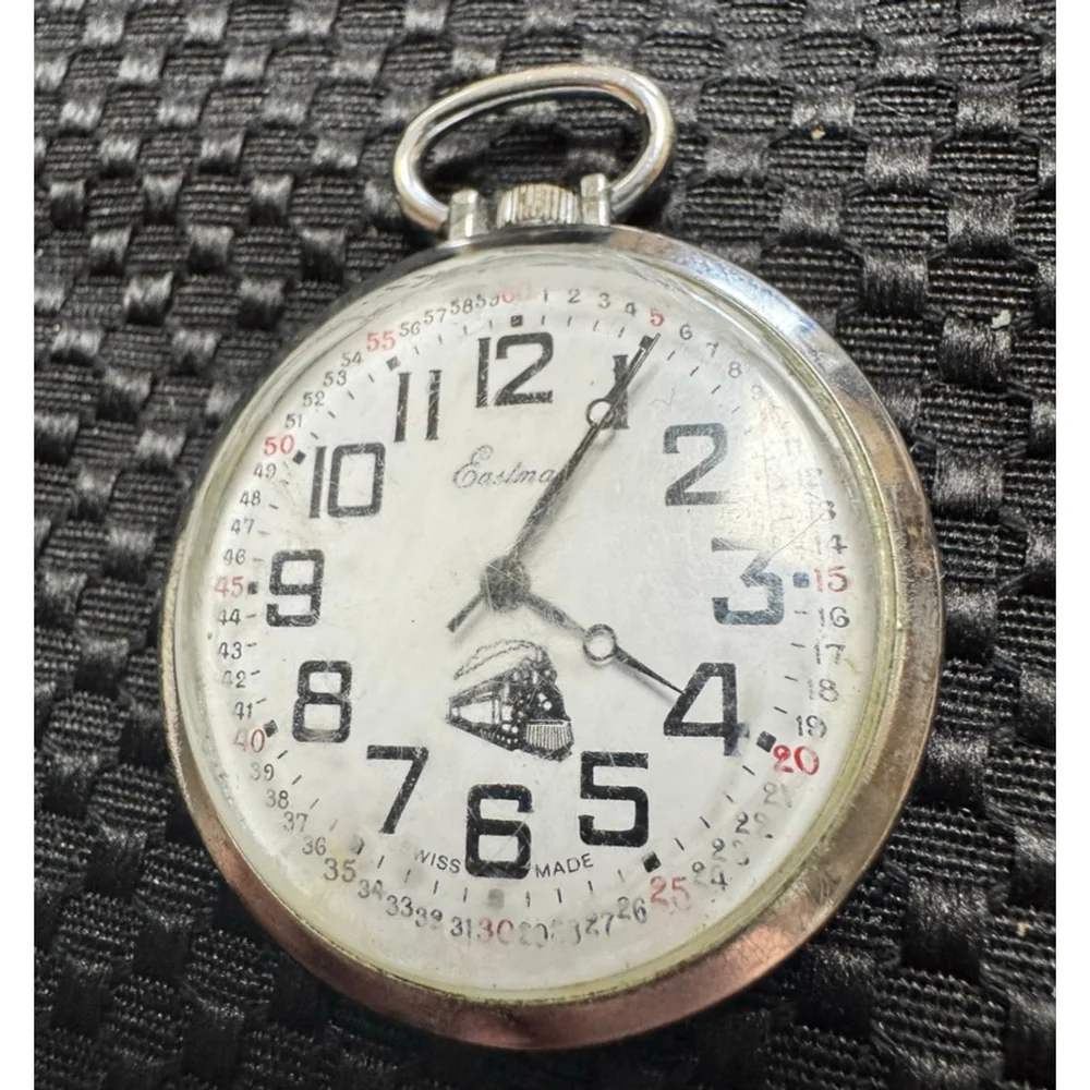 Eastman Swiss Made Open Face Train Pocket Watch Railroad Wide Up 1 Jewel